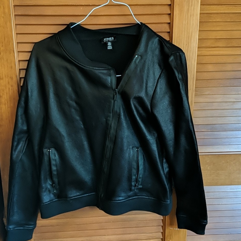 Jones NY Faux Black Leather Jacket Size M